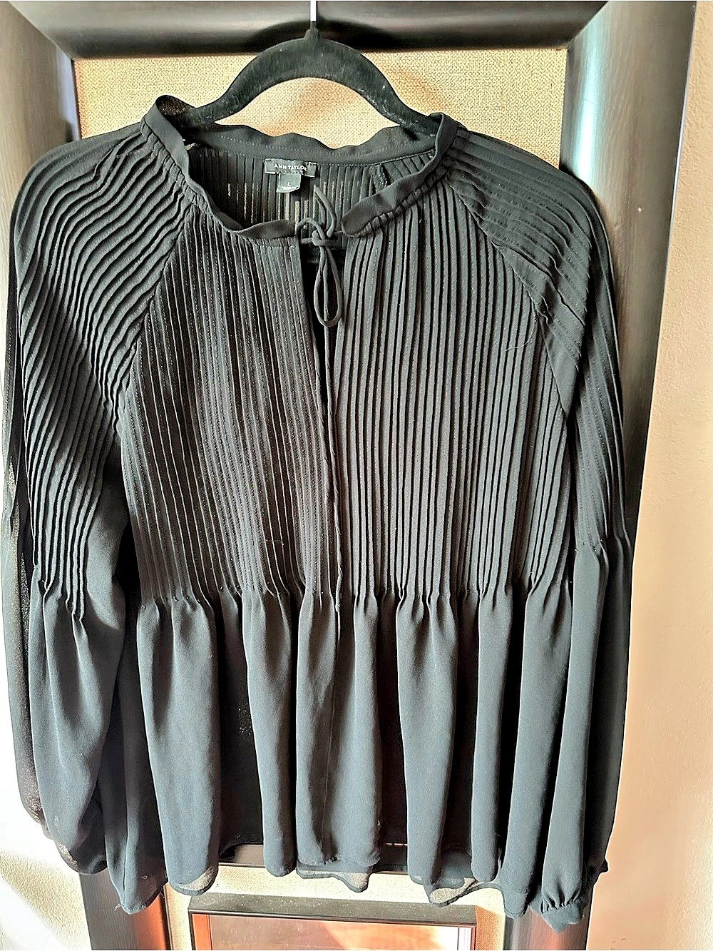 Ann Taylor Pleated Sheer Blouse in Black